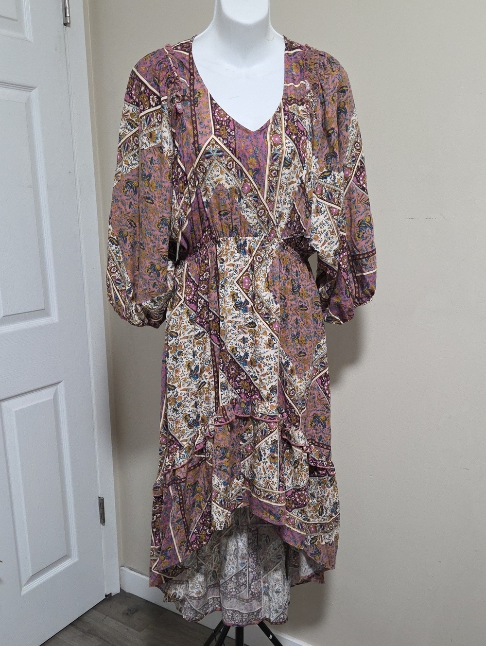 Nwt Grace & Lace Mauve and Cream Paisley Patchwork Maxi Dress